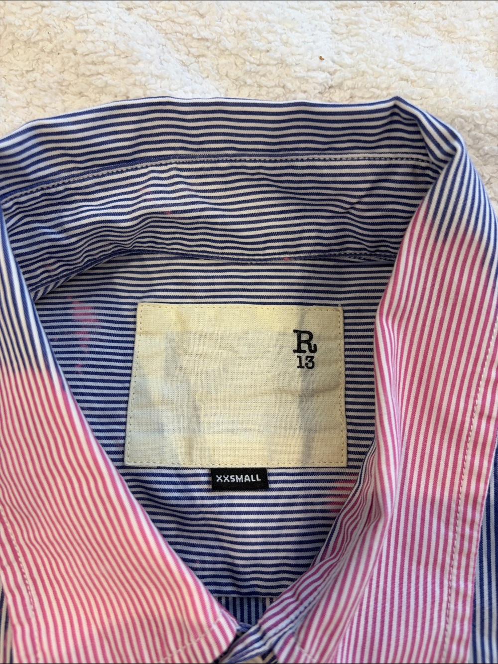 R13 Striped Button-Up Shirt in Blue and Pink. Oversized fit - Picture 3 of 4